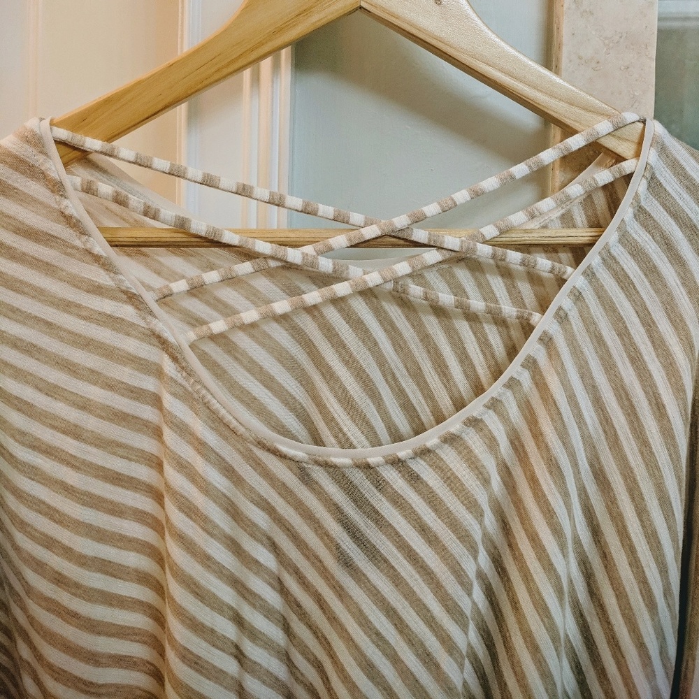 White House Black Market striped cross stitch tee